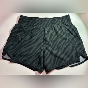 AVIA Zebra Pattern Running Shorts with biker shorts liner pocket L 10 12